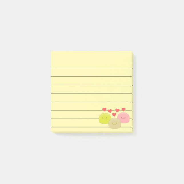 Cute Mochi Cartoon Drawings Lined 3x3 Post-it Notes (Front)