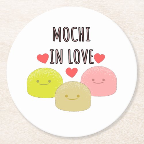 Cute Mochi Cartoon Drawings Round Paper Coaster
