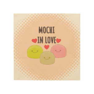 Cute Mochi Cartoon Drawings Wood Wall Art