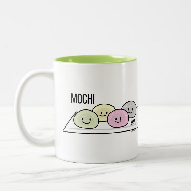 Cute Mochi ice cream rice cake Japanese green tea Two-Tone Coffee Mug (Left)