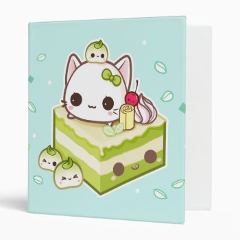 Cute Mochi Kitty With Kawaii Green Tea Cake Binder by Chibibunny at Zazzle