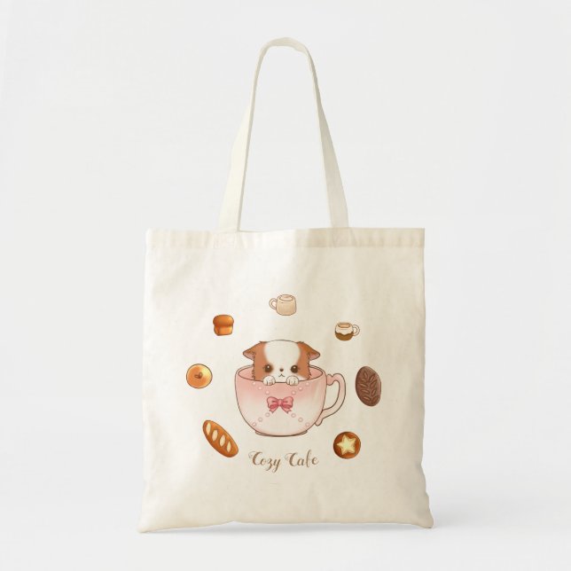 Cute Mochi Mug Cozy Cafe Assorted Bread and Coffee Tote Bag (Front)