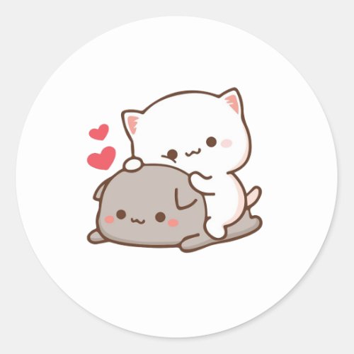 Cute Mochi Peach Cat Classic Round Sticker