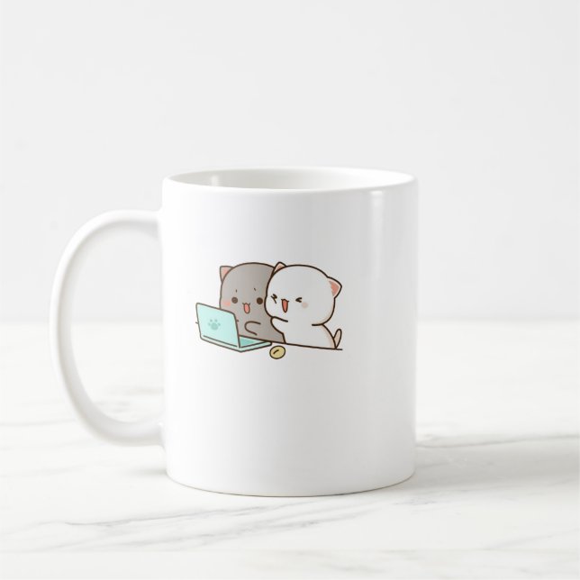 Cute Mochi Peach Cat Coffee Mug (Left)