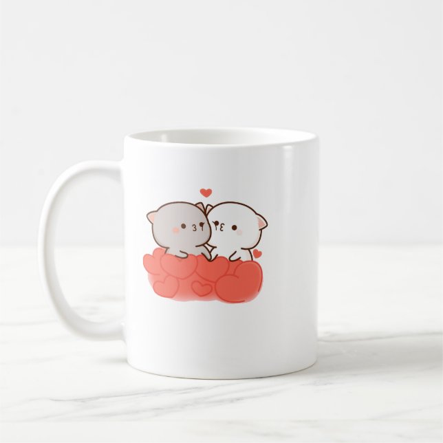 Cute Mochi Peach Cat Coffee Mug (Left)