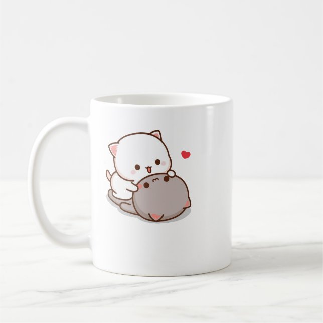Cute Mochi Peach Cat Coffee Mug (Left)