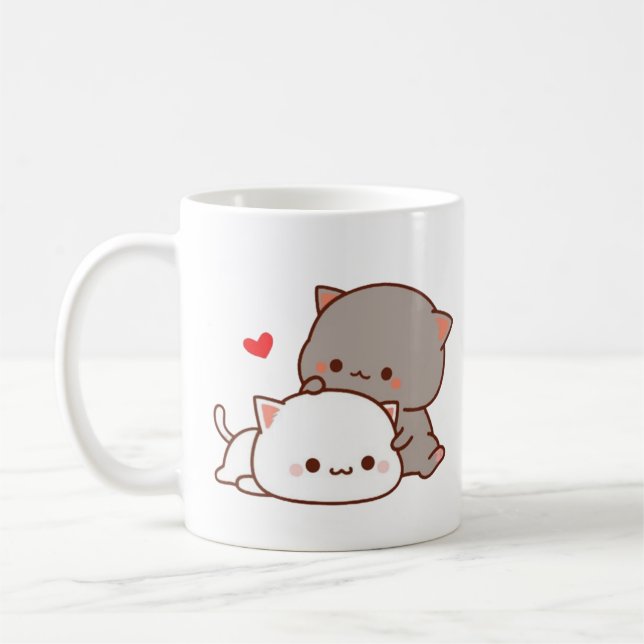 cute mochi peach cat   coffee mug (Left)
