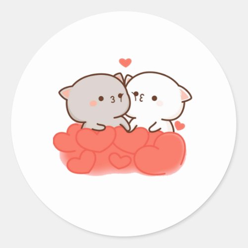 Cute Mochi Peach Cat Gift Valentines Day Classic Round Sticker