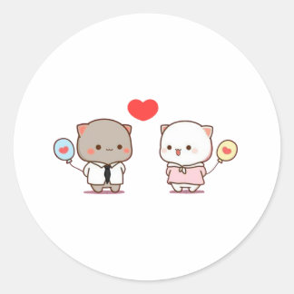 Cute Mochi Peach Cat, Happy Valentines Day Classic Round Sticker