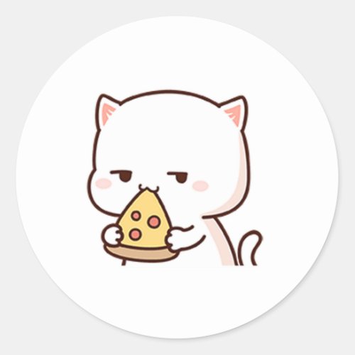 Cute Mochi Peach Cat Loves Cake Classic Round Sticker