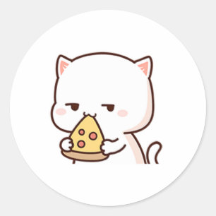 Cute Mochi Peach Cat Loves Cake Classic Round Sticker