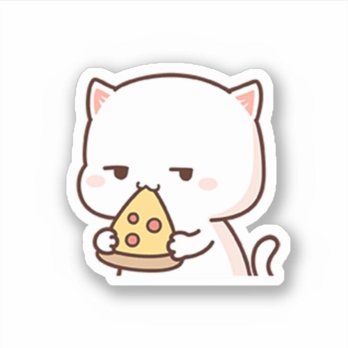 Cute Mochi Peach Cat Loves Cake Sticker