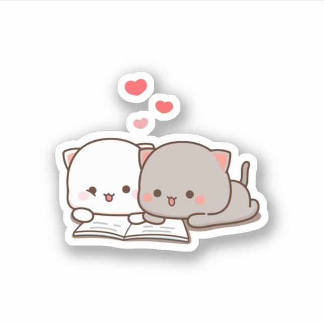 Cute Mochi Peach Cat Reading Book Sticker (Front)