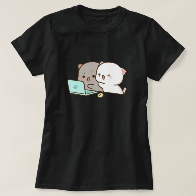 Cute Mochi Peach Cat T-Shirt (Design Front)