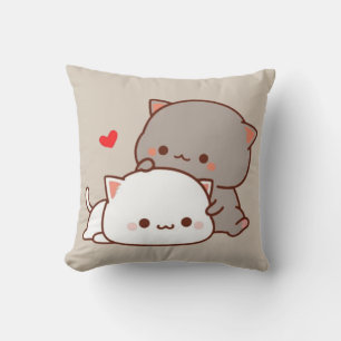 cute mochi peach cat throw pillow