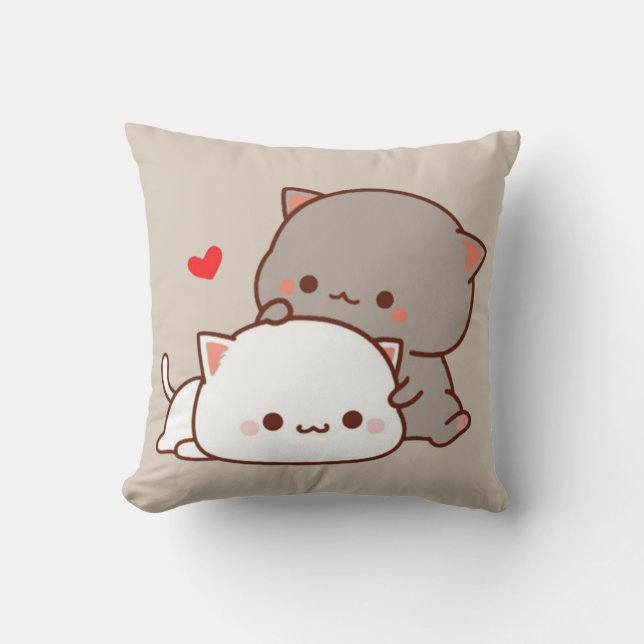 cute mochi peach cat throw pillow (Front)