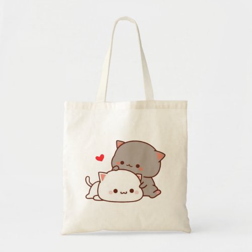 cute mochi peach cat tote bag