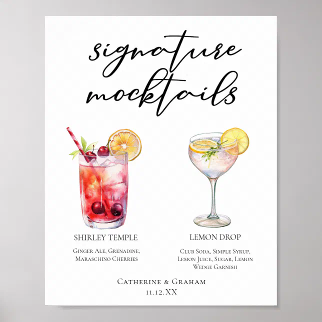 Lemon Drop Menu Cute Mocktails Shirley Temple Lemon Drop Menu Poster | Zazzle