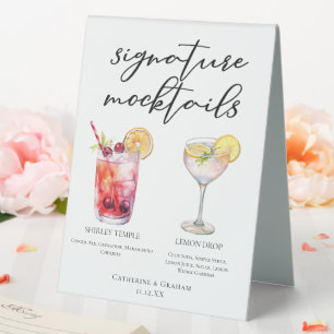 Cute Mocktails Shirley Temple Lemon Drop Menu Table Tent