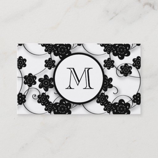 Customizable Cute Mod Black Flowers Pattern, Your Initial Business Cards
