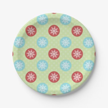 cute mod fun red green, snowflakes paper plates