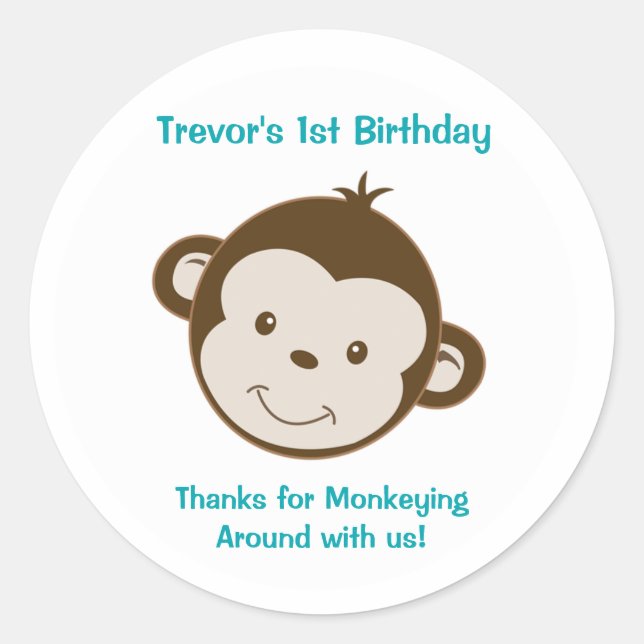 Cute Mod Monkey Custom Birthday Favor Stickers (Front)