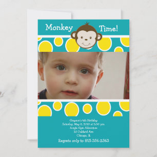 CUTE Mod MONKEY *PHOTO* Birthday Invitation