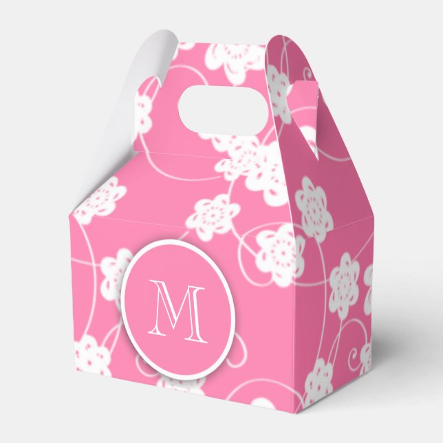 Cute Mod Pink Flowers Pattern, Your Initial Favor Boxes (Front Side)