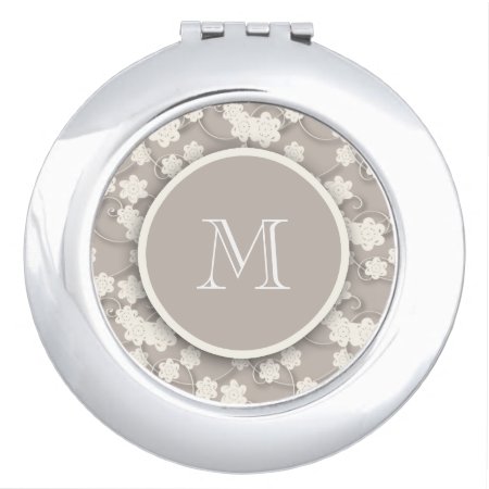 Cute Mod Tan Flowers Pattern, Your Initial Makeup Mirror