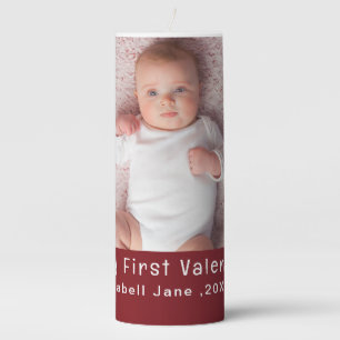 Cute Modern 1st Valentine's Day Personalize Photo Pillar Candle