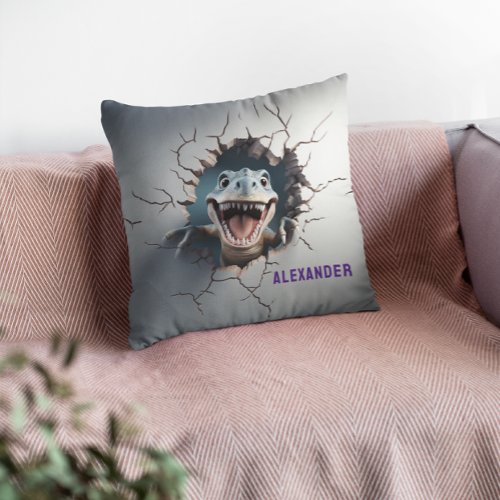 Cute Modern 3D T_Rex Dinosaur Kids Personalized Throw Pillow