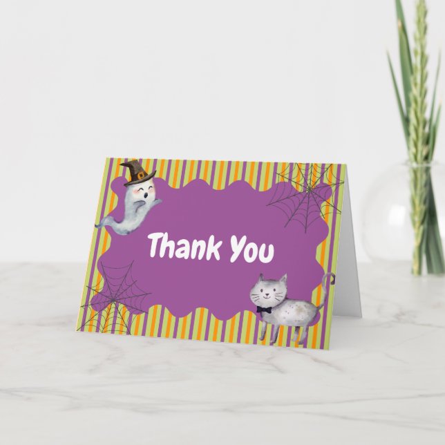Cute Modern A Little Boo Ghost Cat Baby Shower Thank You Card (Front)