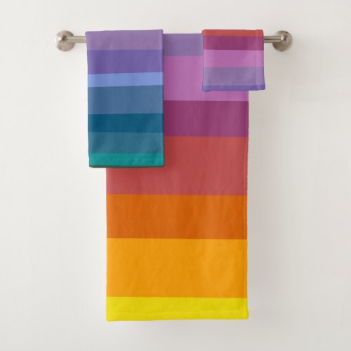 Cute Modern Abstract Vibrant Rainbow Stripes Art Bath Towel Set