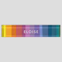 Cute Modern Abstract Vibrant Rainbow Stripes Art Desk Name Plate
