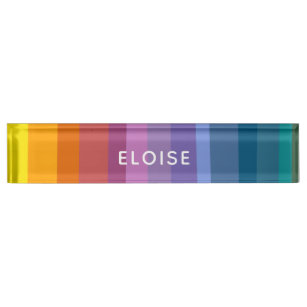 Cute Modern Abstract Vibrant Rainbow Stripes Art Desk Name Plate