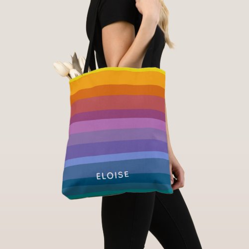 Cute Modern Abstract Vibrant Rainbow Stripes Art Tote Bag