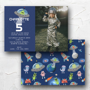 Cute Modern Alien Monster Space Birthday Photo Invitation