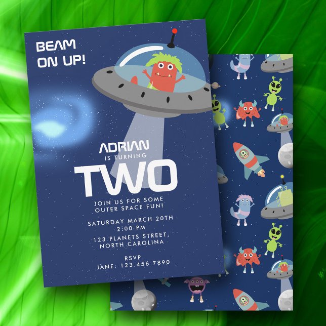 Cute Modern Alien Monster Space Kids Birthday Invitation (Cute Modern Alien Monster Space Kids Birthday Invitation)