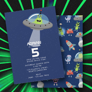 Cute Modern Alien Monster Space Kids Birthday Invitation