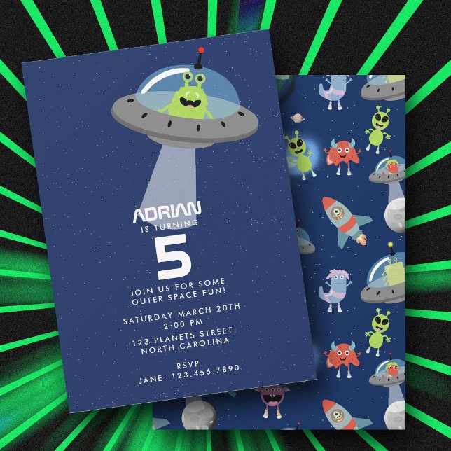 Cute Modern Alien Monster Space Kids Birthday Invitation (Cute Modern Alien Monster Space Kids Birthday Invitation)