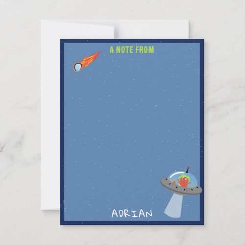 Cute Modern Alien Monsters Space Kids Custom Name Note Card