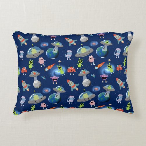 Cute Modern Alien Monsters Space Kids Pattern Accent Pillow
