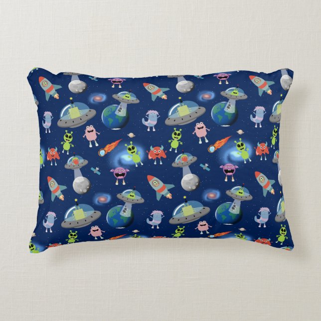Cute Modern Alien Monsters Space Kids Pattern Accent Pillow (Front)