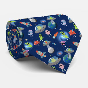 Cute Modern Alien Monsters Space Kids Pattern Neck Tie