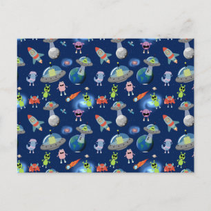 Cute Modern Alien Monsters Space Kids Pattern Postcard