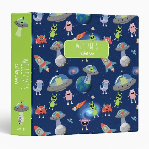 Cute Modern Alien Monsters Space Kids Photo Album 3 Ring Binder