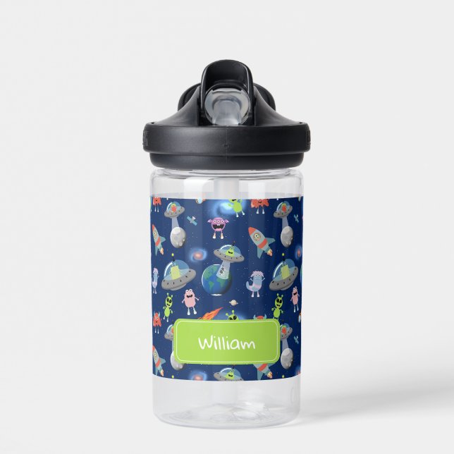 Cute Modern Alien Monsters Space Kids School Water Bottle (Front)