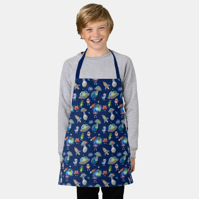 Cute Modern Alien Space Kids Pattern Apron (Worn)