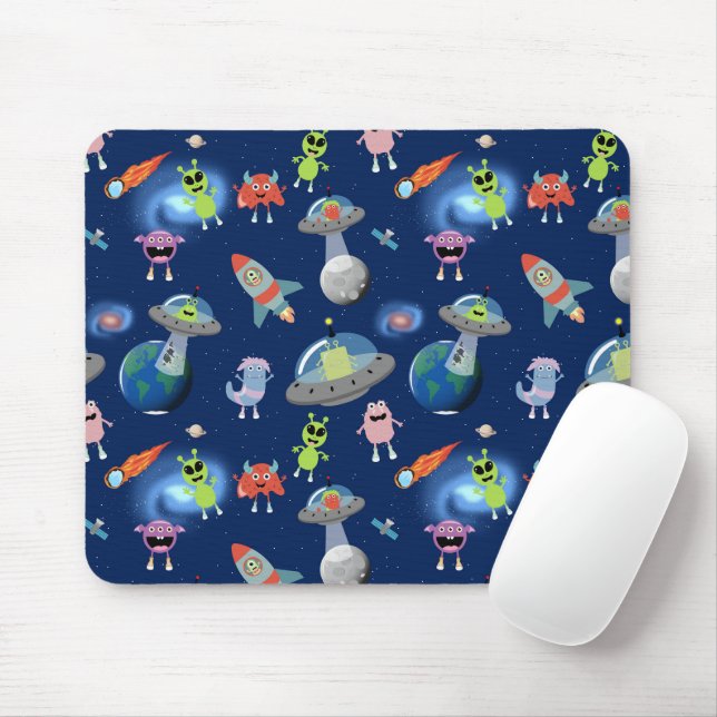 Cute Modern Alien Space Kids Pattern Mouse Pad (With Mouse)