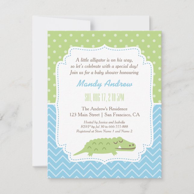 Cute Modern Alligator Baby Shower Party Invitation (Front)